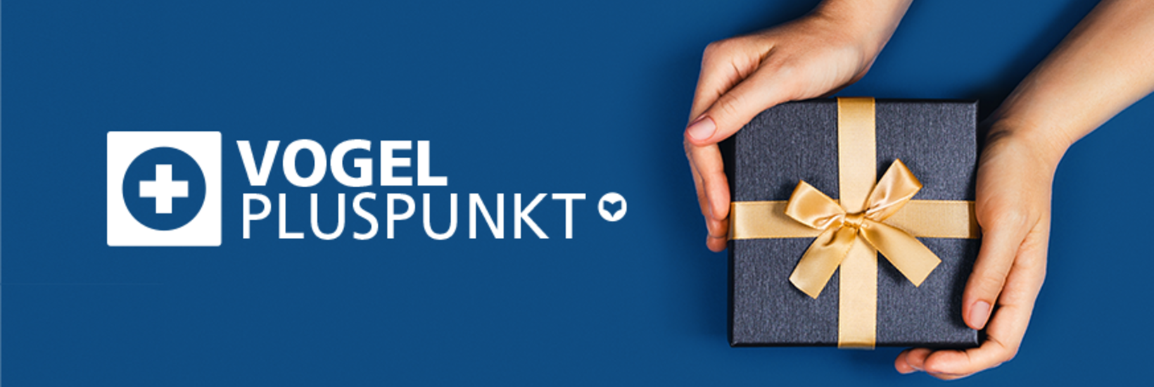 Geschenk in den Händen vor blauen Hintergrund