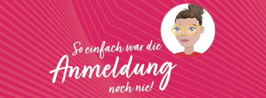 Schriftzug und illustrierte Maxi vor pinken Hintergrund