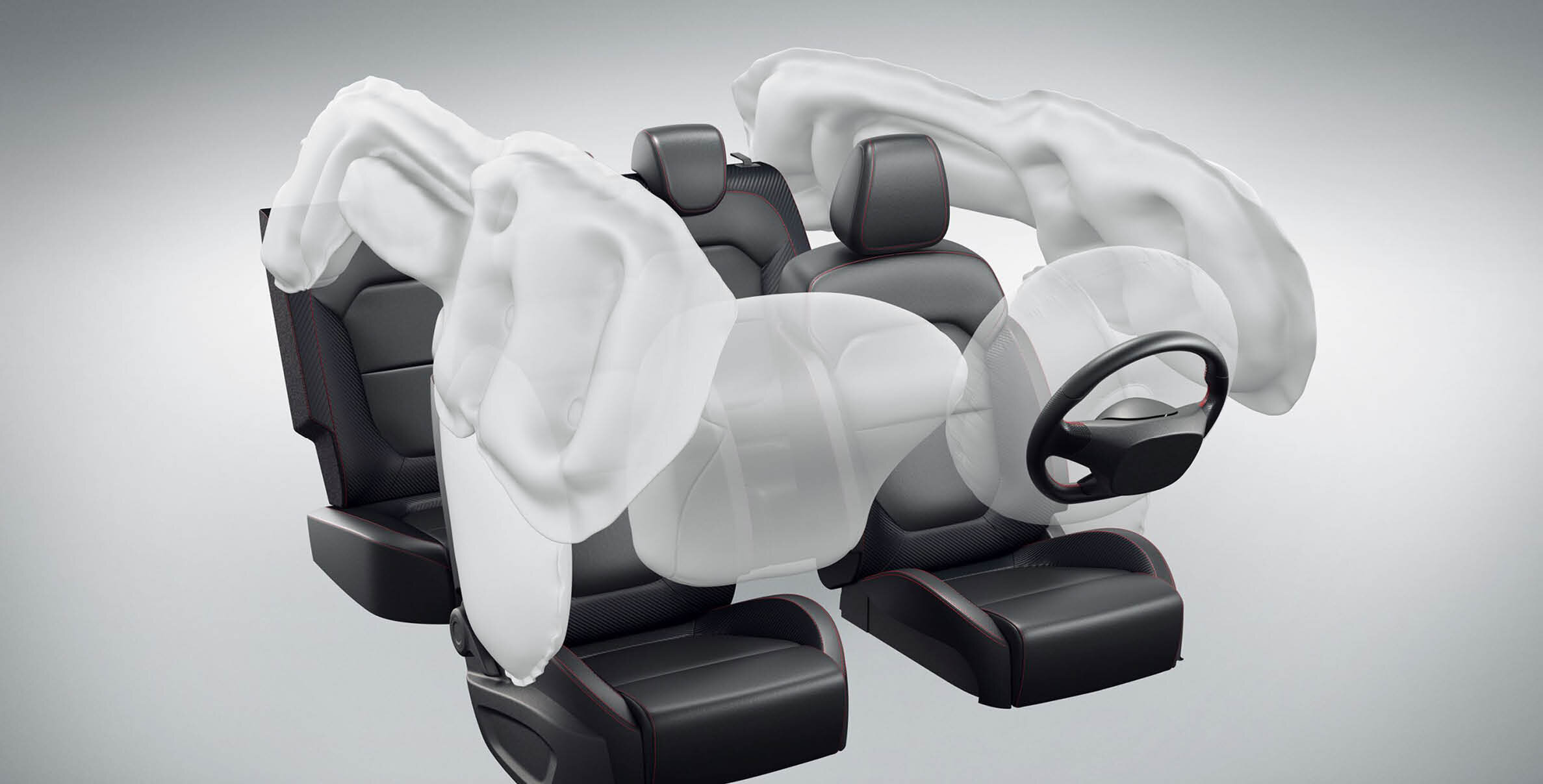 3D-Modell von Airbags im Auto