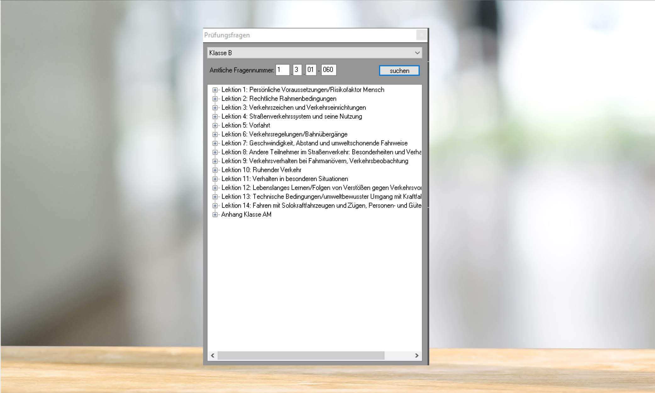 Prüfungsfragenmodul als geöffnetes Fenster