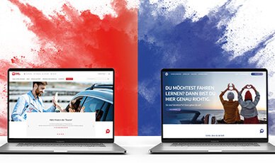 Neue Webseiten auf Laptops vor farbiger Explosion