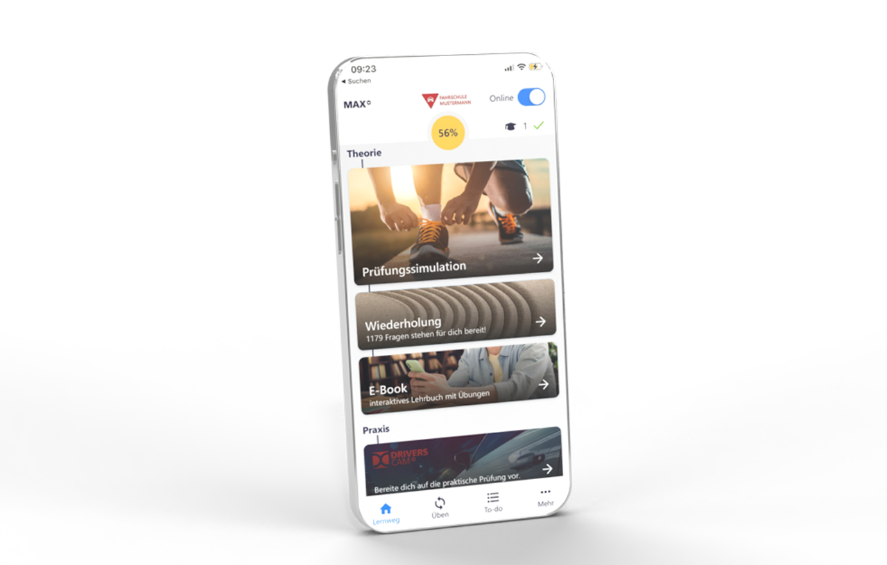Freigestelltes Iphone mit Fahren Lernen Max Premium Startseite
