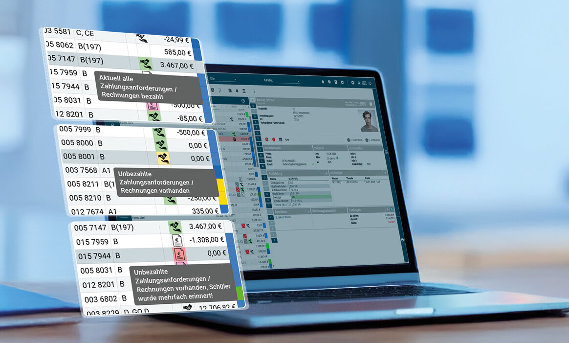 Vogel Pay Screen auf Laptop im Büro