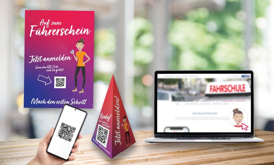 Maxi-Anmeldung für Ihre Fahrschule Maxi Werbematerial und Button auf Website