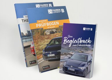 Führerschein Lern- und Prüfset XXL bestehend auf dem Fahren Lernen Max Begleitbuch, dem Prüfungsfragen „Testbogen“ sowie dem Themenbogen