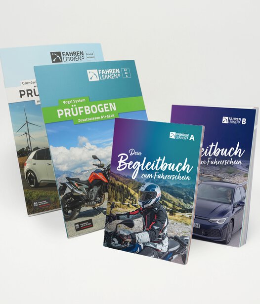 Führerschein Lernset Klasse A bestehend aus den Begleitbüchern Klasse A, A1, A2 sowie B und dem Prüfbogen Grundwissen sowie Zusatzwissen für Klasse A, A1, A2