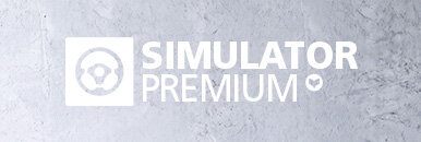 Weißes Simulator Premium Logo auf Beton