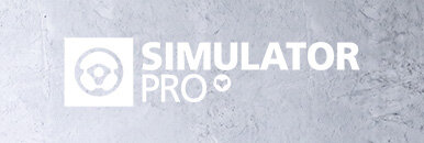 Weißes SImulator Pro Logo auf Beton
